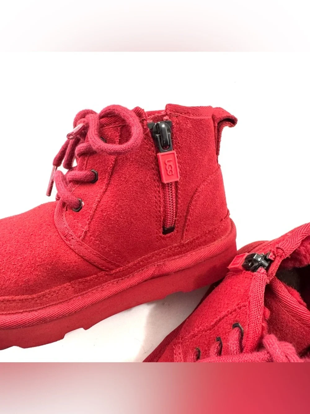 UGG Kids' Toddler Sz 10 Neumel II Chukka Boots Red Suede Cozy Plush Wool Lined